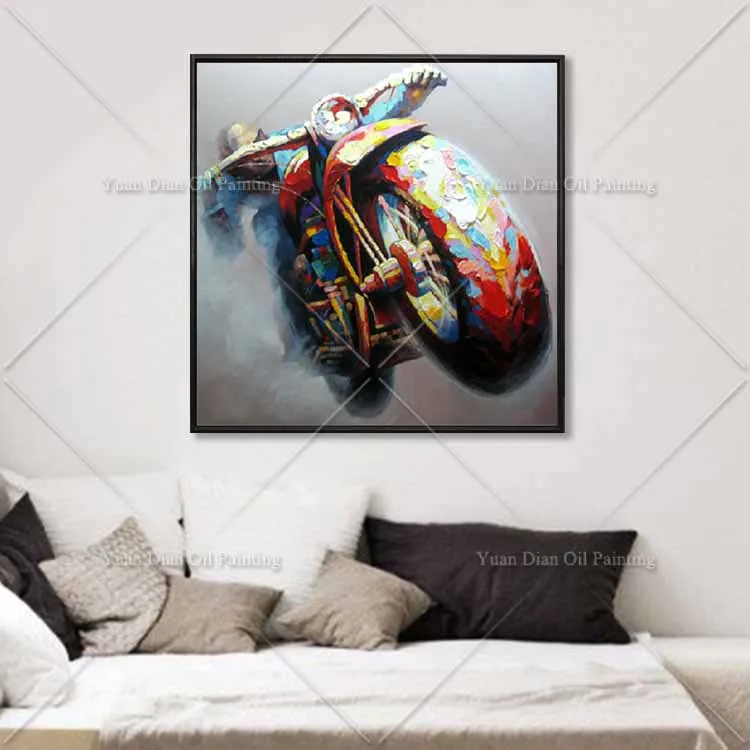 

Free Shipping Handpainted Cool Motorcycle Oil Painting on Canvas Abstract Oil Wall Art for Home Decoration and Decoration Gift