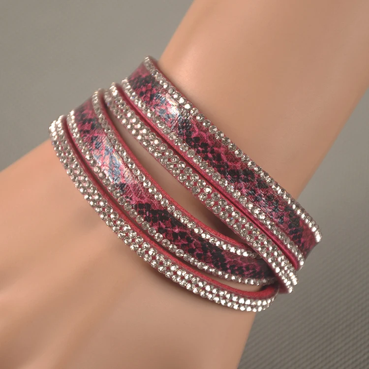

Lokaer Fashion Snakeskin Pattern With Rhinestone Wrap Bracelet Multilayer Bracelets 9 Colors To Choose For Women Gift WRBR-004