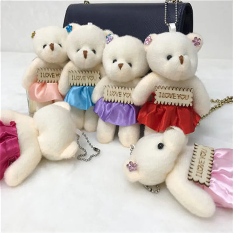 

12-piece mini 12CM fluffy bear plush doll baby accessories pendant diamond teddy bear cartoon bouquet plush doll