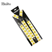 Winfox/модные желтые подтяжки со смайликом для женщин и мужчин, черные, белые, 2,5 см, Широкие Эластичные подтяжки на подтяжках
