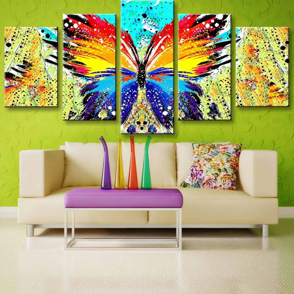 5 pieces high-definition print Abstract butterfly canvas oil painting poster and wall art living room picture HUDIE5-1 (6)