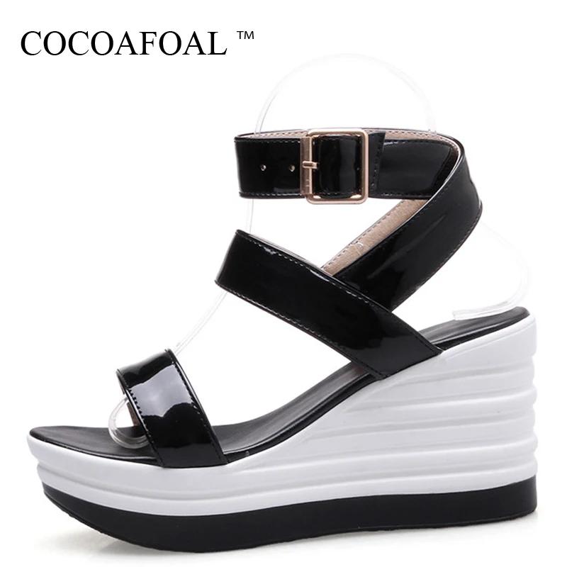 

COCOAFOAL Women Casual Gladiator Wedges Sandals Summer Open Toe High Heels Shoes Beige White Black Silvery Heels Wedges Sandals