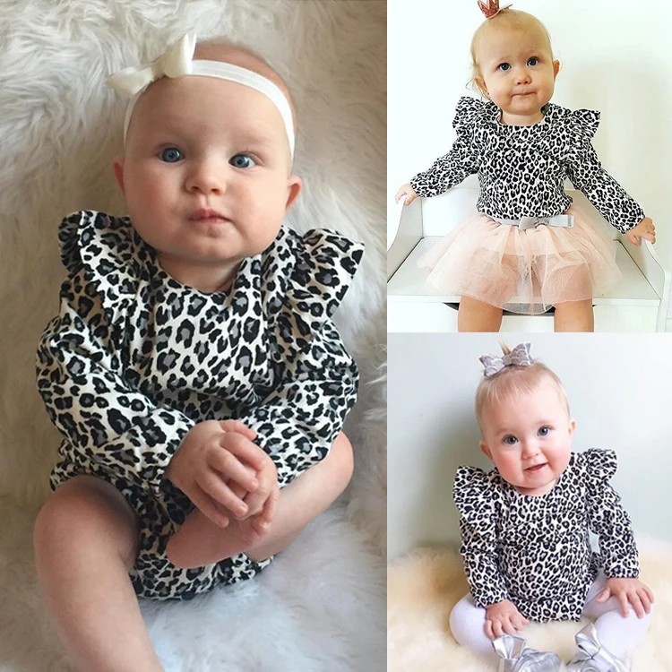 Newborn Toddler Baby Girls Long Sleeve Leopard Romper Spring Bodysuit Clothes 