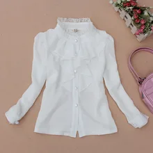 Школьные детские блузки для девочек; одежда для детей; белые шифоновые рубашки с длинными рукавами для школьников; школьная форма; топы для подростков; От 2 до 14 лет