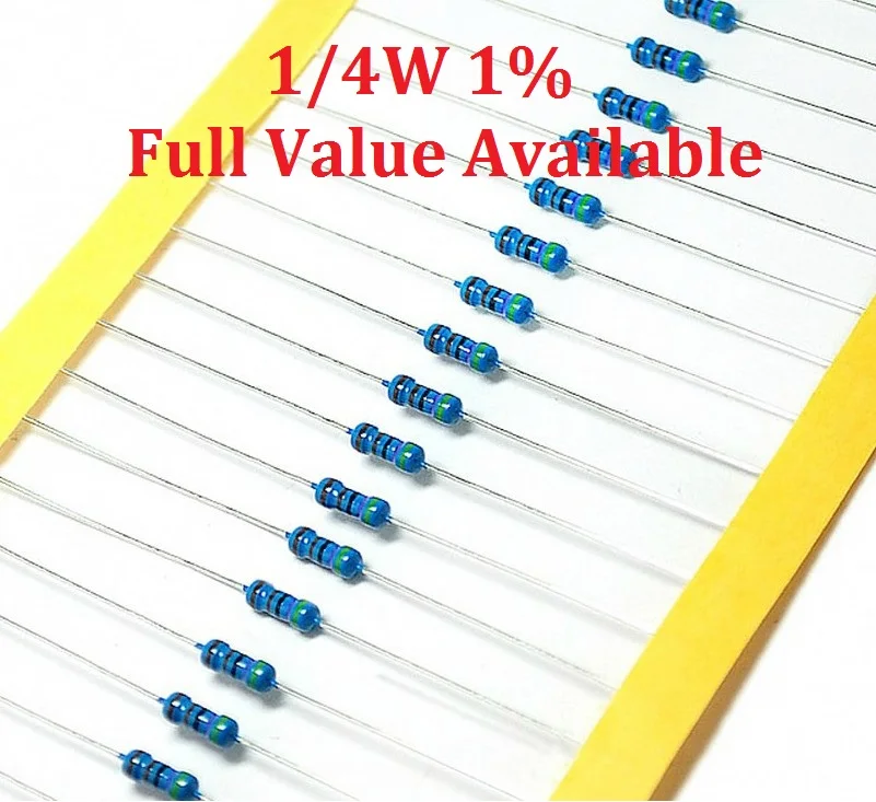 

100PCS/LOT 1/4W 680K/750K/820K/1M/1.5M metal film resistor 1% 0.25W resistors 1/4W resistor color ring metal film resistance