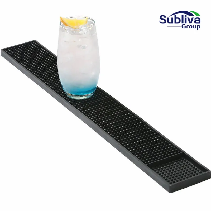

23inch Rectangle Rubber Beer Bar Service Spill Mat For Table Black Water Proof Pvc Mat Kitchen Glass Coaster Placemat