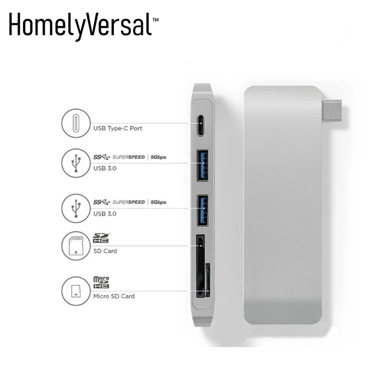 Homelyversal MacBoook док-станция хаб-конвертер USB-C к HDMI/type-c док-станция usb3.0 порт - Цвет: Серый