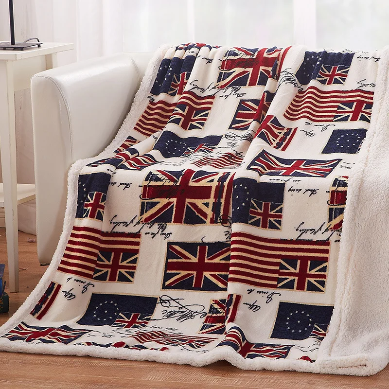 Толстое Двухслойное овечье кашемировое плюшевое одеяло, модное Нью-Йоркское одеяло с изображением статуи Свободы Лондона, флага США, Великобритании, овечки