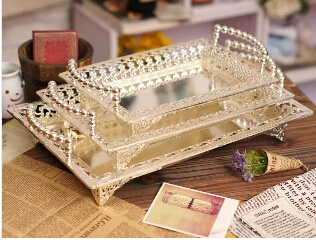 Metal Rectangle Serving Tray Storage Plate Bandeja Decorativa Metal Rectangle Serving Tray Storage Plate Bandeja Decorativa For Wedding Hotel Restaurant Event Silver