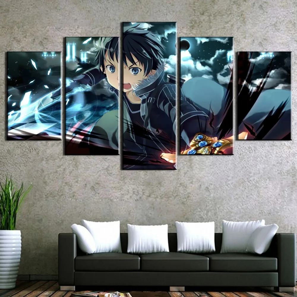 Waliicorners 5 Piece HD Print Large Sword Art Online Anime Cuadros Decoracion Paintings on Canvas Wall Art for Home Decorations Wall Decor 6 HTB1Erd5LNTpK1RjSZFMq6zG VXai