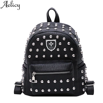 

Aelicy 2019 New Fashion Leisure Women Backpack Wild Rivets Bag For Ladies Bag Cool Handsome Student Travel Backpacks Schoolbag