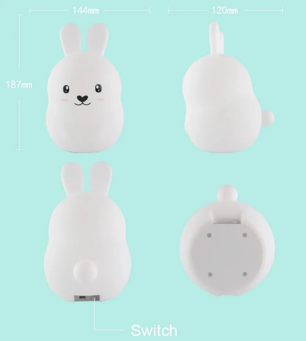 Кролик светодиодный Ночной светильник сенсорный Сенсор дистанционного Управление RGB с регулируемой яркостью таймер USB мультфильм силиконовые лампа в форме кролика для Для детей малышей - Испускаемый цвет: Large Size