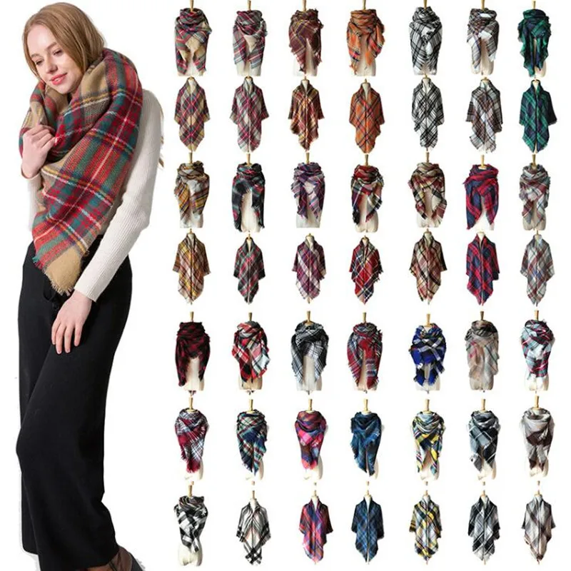 CH-529 Winter Scarf For Women Cashmere Warm Plaid Pashmina Scarfing Luxury Brand Double-Sided Colorful Checkered Shawl |