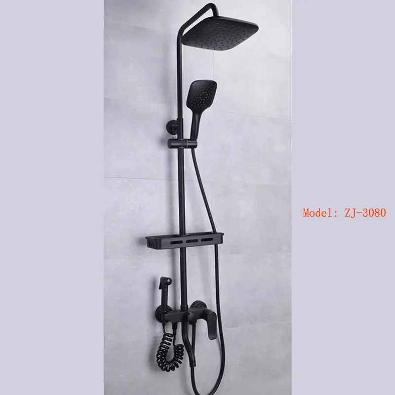 shower sets ZJ-3080 Ванная комната в-стены латунь душ системы, черный дождь душевая головка с ручной, тропический лес душ контроль спрея наборы, J18357 - Цвет: shower sets ZJ-3080