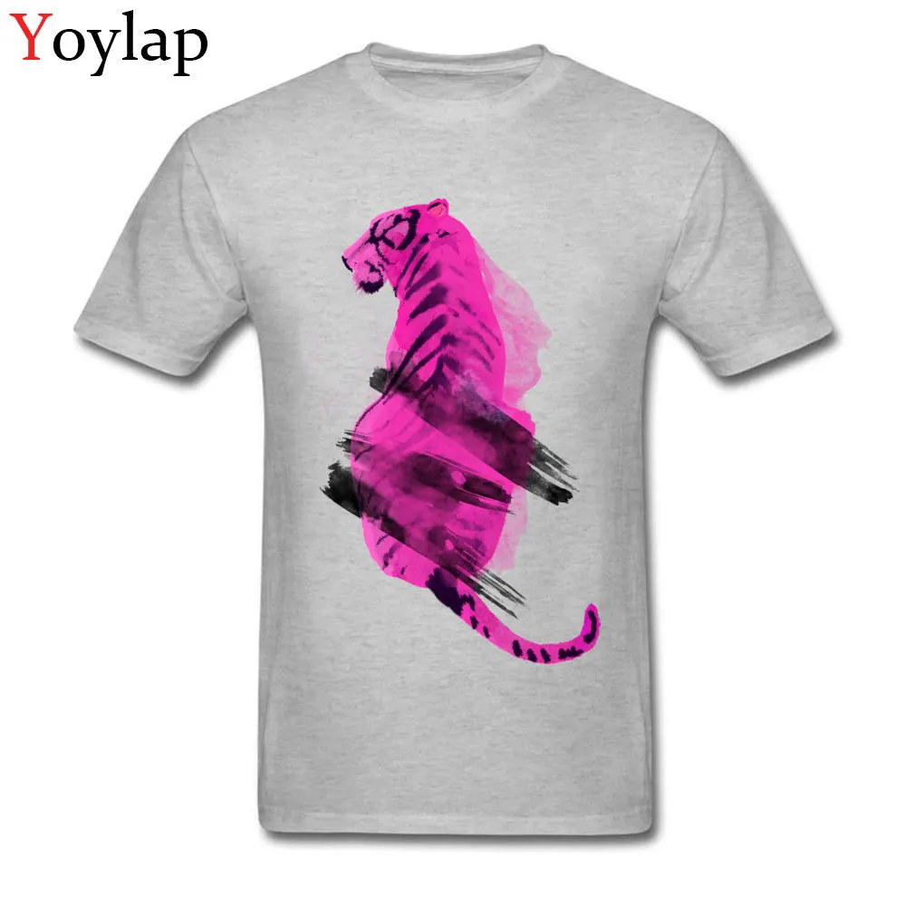 T-shirts Funny Short Sleeve Company Round Neck 100% Cotton Fabric Tops Tees Casual Summer Autumn abstract tiger Tee-Shirts for Students grey