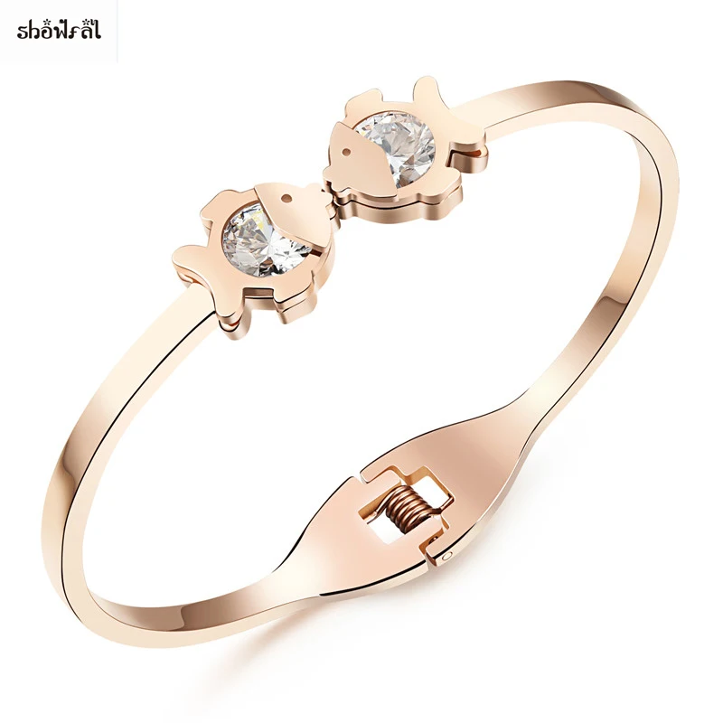 

Simple Style Couple Fish Kiss Bangle Christian Cute Crystal Double Fish Bangle Bracelet Jewelry for Women Girls Christmas Gifts