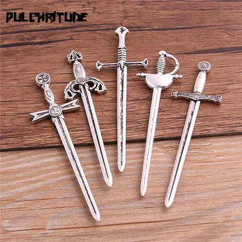 

5pcs Zinc Alloy Mixed Antique Silver color Color Knight Sword Charms for Jewelry Making DIY Handmade Weapons Pendant Char