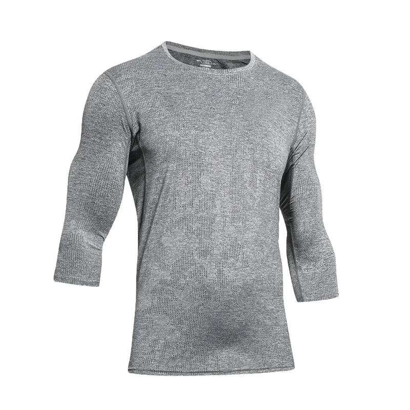 Уличная быстросохнущая Спортивная футболка с длинным рукавом мужская летняя свободная жаккард; сетка дышащая Беговая спортивная одежда - Цвет: Серый