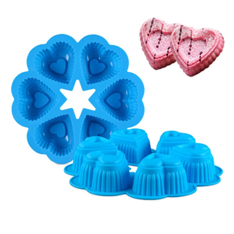 6 Double Layered Love Shape Silicone Mold Series Baking Tray DIY Mousse Cake Soap 100% Food Grade Tool | Дом и сад