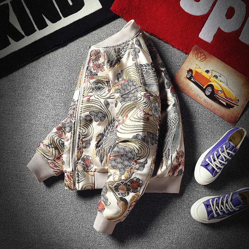 Casual Mens Jacket 2019 New Fashion Embroidered Stand Collar Jacket Boutique Large Size Men's Hip Hop Streetwear Men's Jacket