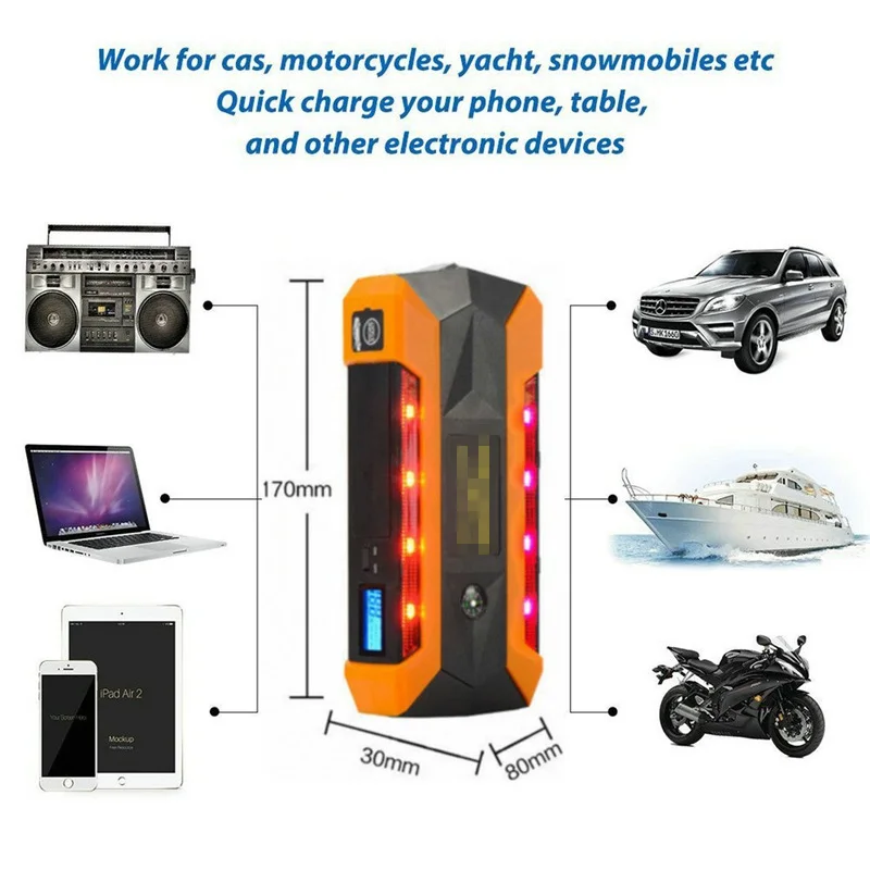 20000 мАч пусковое устройство для автомобиля, пусковое устройство с ЖК-дисплеем, усилитель перемычки 4USB, Дополнительный внешний аккумулятор, цифровой компас, SOS светильник