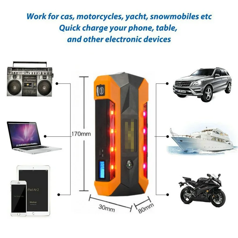 20000mAh Jump Starter For Car Starting Device LCD Display Vehicles Jumper Booster 4USB Power Bank Digitals Compass SOS Light 20000mAh Jump Starter For Car Starting Device LCD Display Vehicles Jumper Booster 4USB Power Bank Digitals Compass SOS Light