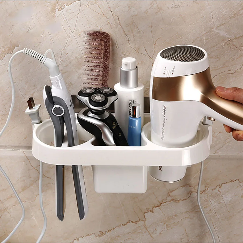 

Hairdressing Splint Rack Electric Comb Hair Dryer Holder Racks Double Hole Storage Holder Kitchen Bathroom Wall-mounted Storage