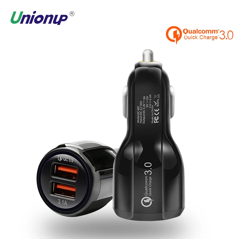 

Unionup 30W Car Charger Quick Charge 3.0 Dual Usb Car-Charger 2 Port usb Charger for Samsung iPhone Xiaomi Tablet Fast Charger