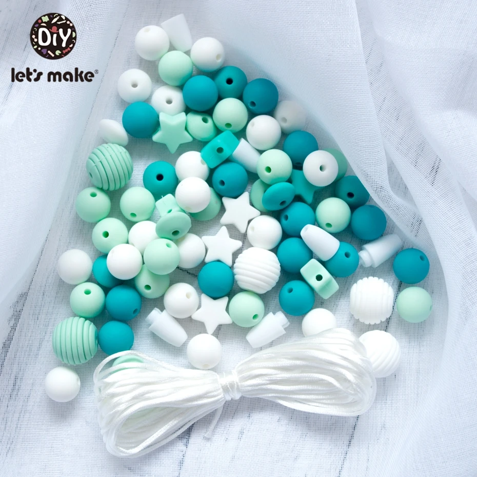 Let'S Make 20Pc 50Pc 100Pc Screw Thread Carved Shaped Silicone Teether Beads Set Star Tiny Rod Diy Bead Combination Baby Teether