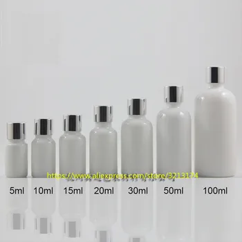 

wholesale 5ml to 100ml Natural white glass bottle with aluminum lid,for lotion/perfume/oil/moisturizer/facial water
