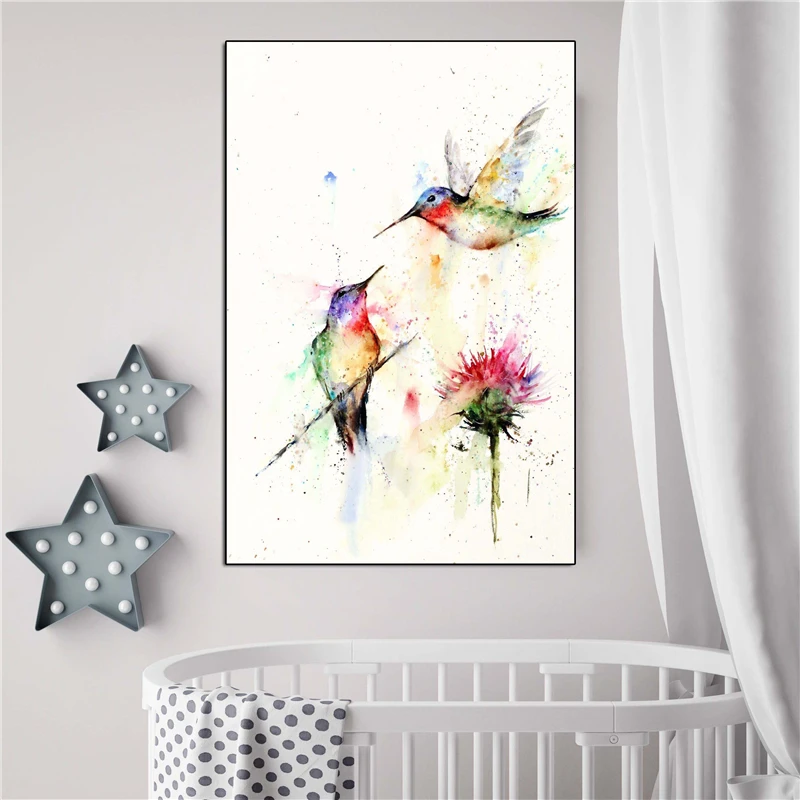 Hummingbirds акварельные настенные художественные холст постер и печать Картина