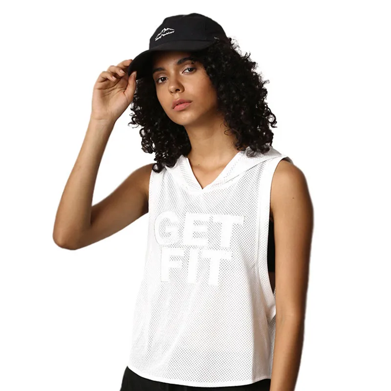 

GET FIT Letter Pattern Pullover Sleeveless Hoodie For Women Drop Armholes Mesh Sport Tank Quick Dry Fitness Yoga Clothing