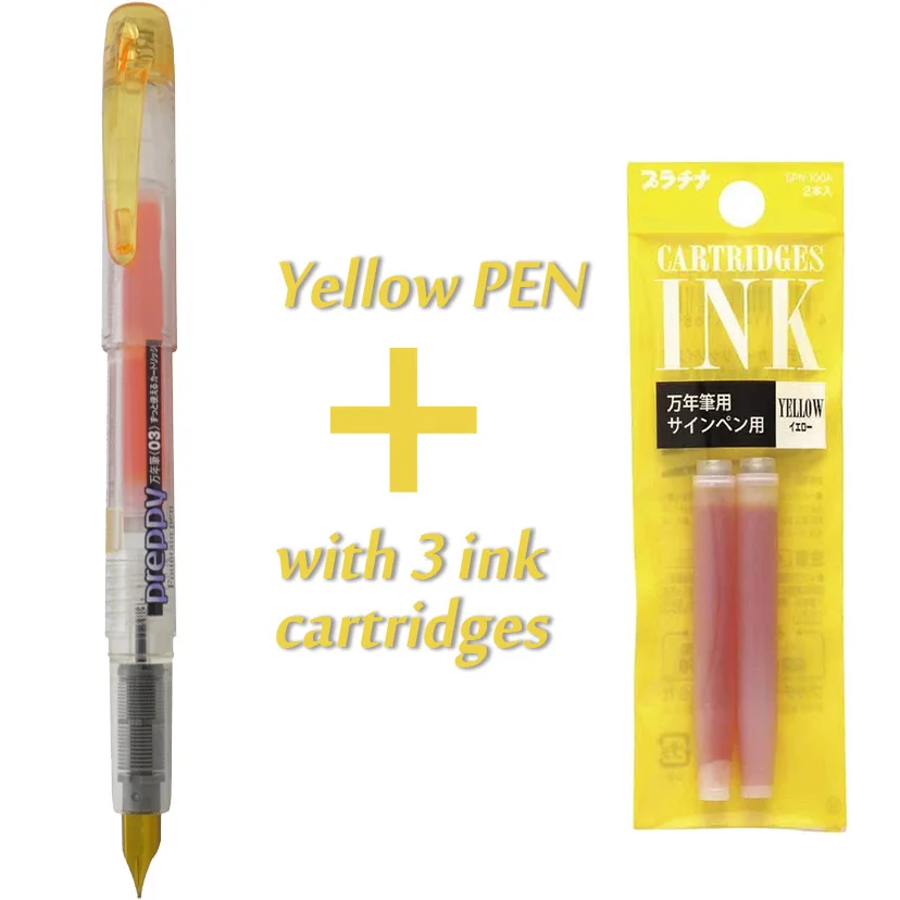 Платиновая опрятная ppq-200 PPQ200 разноцветная цветная прозрачная ручка для студентов с чернильными картриджами подарок для девочек - Цвет: Yellow with 3 ink
