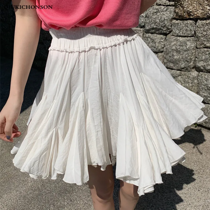 Корейская модная юбка с оборками с завышенной талией юбка для женщин весна лето Kawaii Лолита женские трапециевидные плиссированные юбки-пачки jupe tutu femme