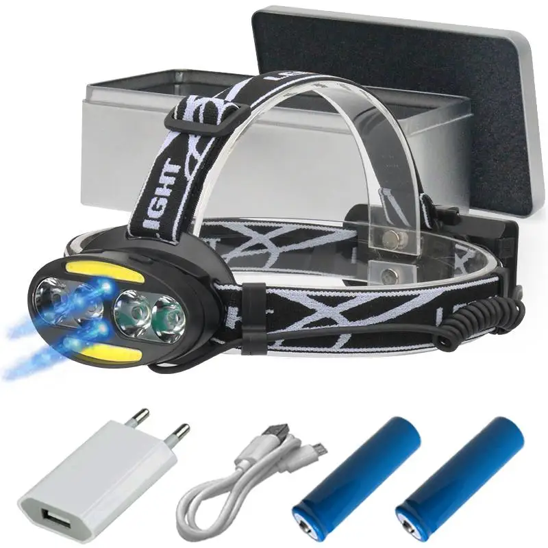 

COB 4 T6 IR sensor led head lamp high power led head torch led headlamp rechargeable headlight 18650 battery head flashlight