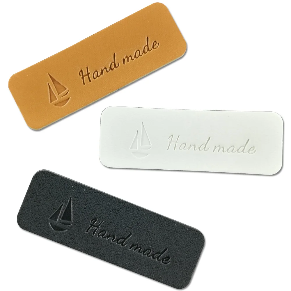 

Brown leather badges for clothing hand made small leather labels indentation jeans custom children name handmade leather tags