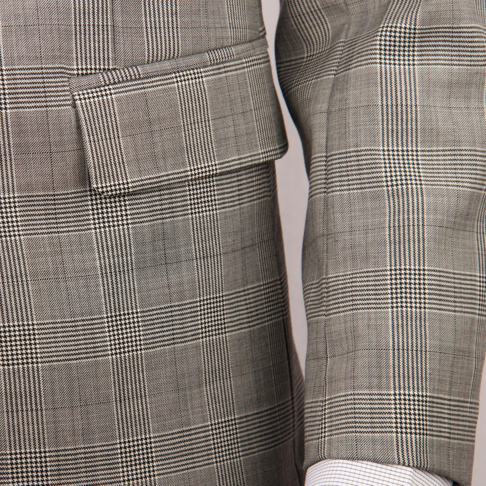 

Grey Custom Made Suits With Pants, Tailored Gray Glen Check With Windowpane Stylish Men Suit, Wool Blend Glen Plaid Suit Costume