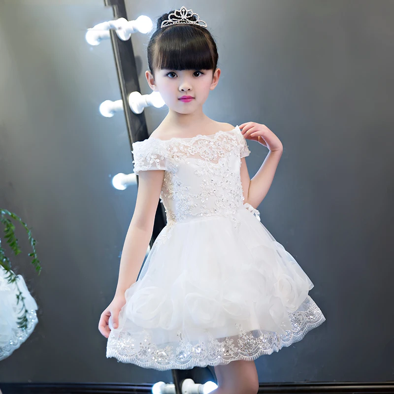 Shoulderless Appliques Tutu Flower Girl Dresses Wedding Ball Gown Floral White Cute Princess Dress Birthday Party Kids Clothes Shoulderless Appliques Tutu Flower Girl Dresses Wedding Ball Gown Floral White Cute Princess Dress Birthday Party Kids Clothes
