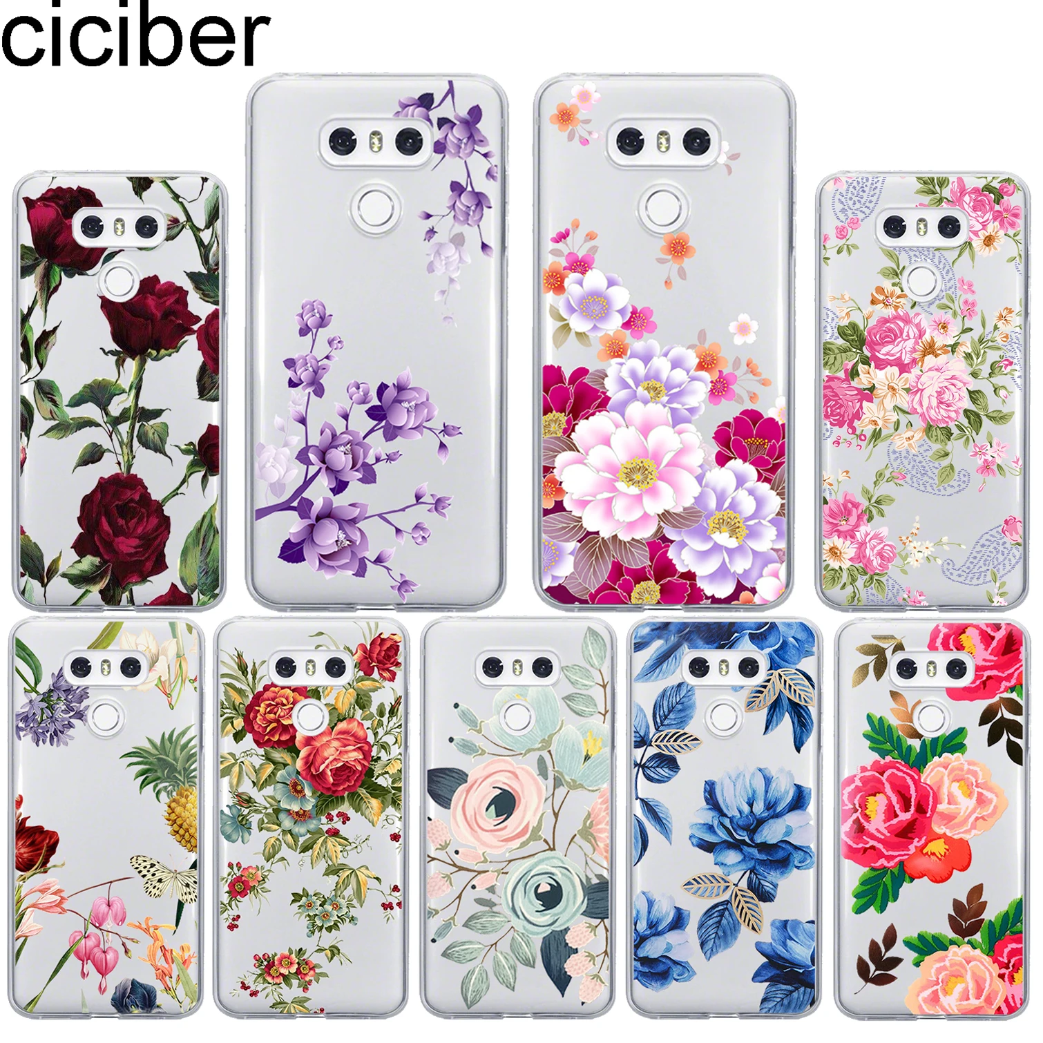 

ciciber For LG G7 G6 G5 G4 V40 V35 V30 V20 THINQ Soft Silicone TPU Phone Flower Rose Case For LG K8 K10 K4 2017 2018 K9 K11 Plus