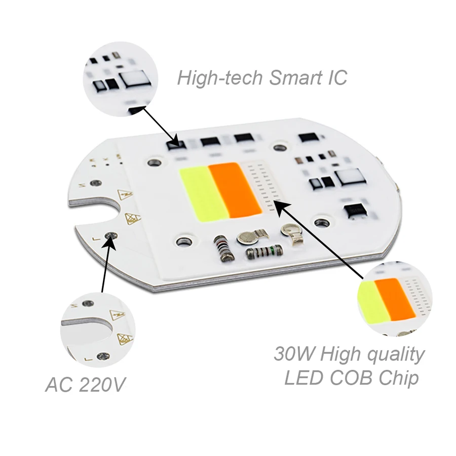 Светодиодный COB Чип 20 Вт 30 Вт 50 Вт AC 220 В Smart IC драйвера не "сделай сам" для Светодиодный прожектор украшения красные, синие или светильник с новой уникальной технологией рассеивания света cо чередование красочные светодиодные лампы