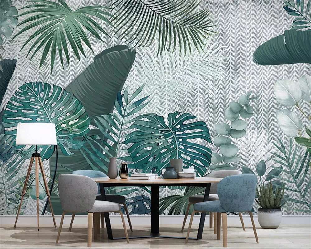 

beibehang papel de parede Nordic hand-painted tropical plants leaves modern minimalist TV background wall painting wallpaper