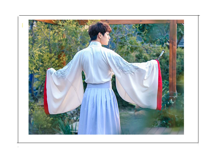 Ancient Chinese Costume Men Performance Outfit For Dynasty Men White Hanfu Costume Satin Robe Chinese Traditional Dress DN2112 -