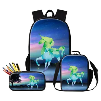 

Unicorn Backpack and Lunch Sack Set Personalized Book Bags Lightweight Girls Satchel Pen Case with Crossbody Bag for Children