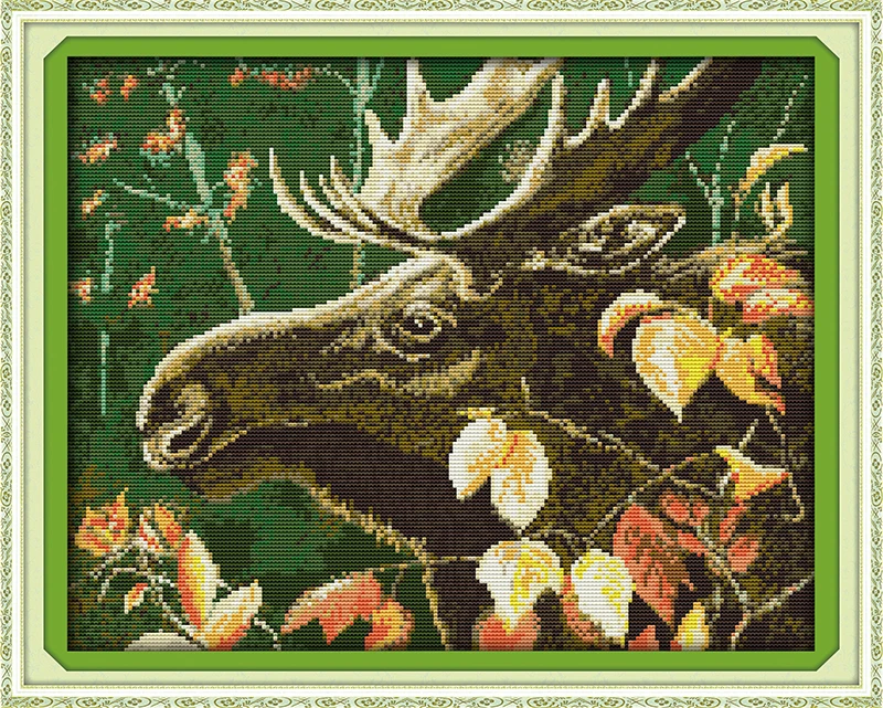 Elk cross stitch kit 14ct 11ct pre stamped canvas stitching animal embroidery DIY handmade needlework | Дом и сад