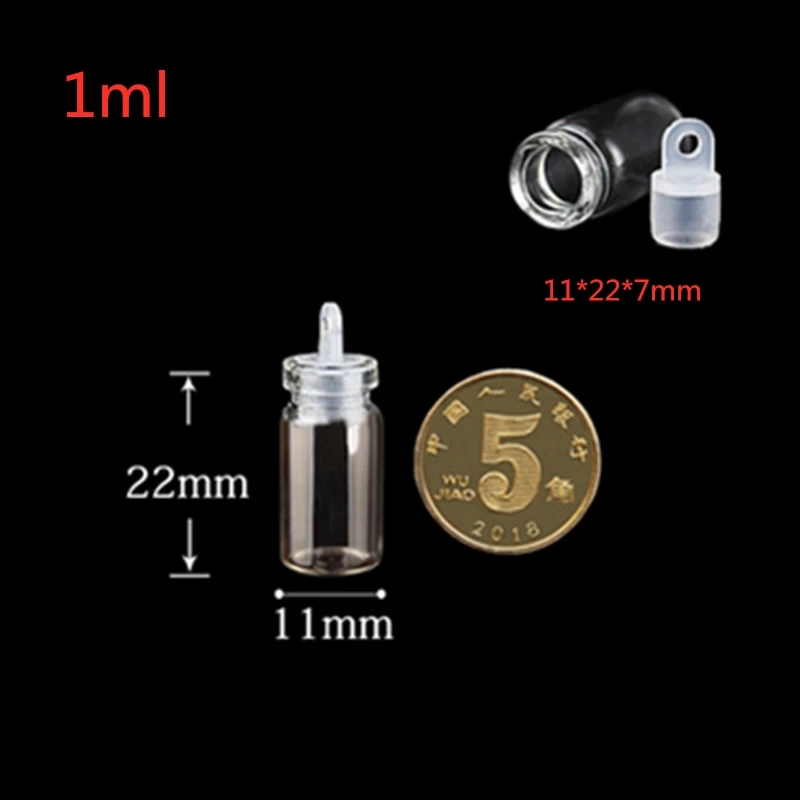 Мини-банка для бутылок 1 мл подвеска в форме стеклянной бутылки с пластиковой крышкой 11*22 мм Милая бутылка желаний маленький стеклянный флакон для домашнего ремесла 100 шт./лот