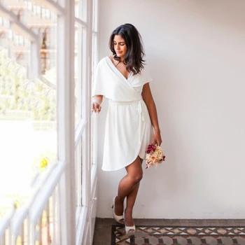 

Sexy V-neck Short Bridesmaid dresses Simple Pleats bridesmaid dress Robe demoiselle Prom Dress Party Gowns Custom Made