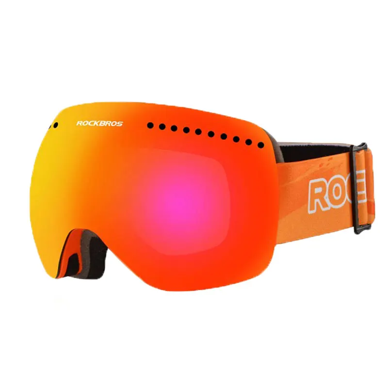 ROCKBROS лыжные очки Профессиональные противотуманные двухслойные Снег УФ-защита Сноубординг носить близорукость лыжные очки - Цвет: Orange