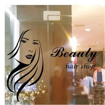 

Beauty shop C hair salons beauty parlor decorates a wall against the glass window on the counter