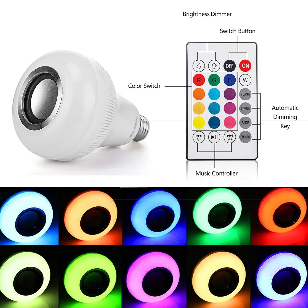Smart Беспроводной Bluetooth Динамик LED RGB музыка лампы затемнения E27 12 Вт играет свет с
