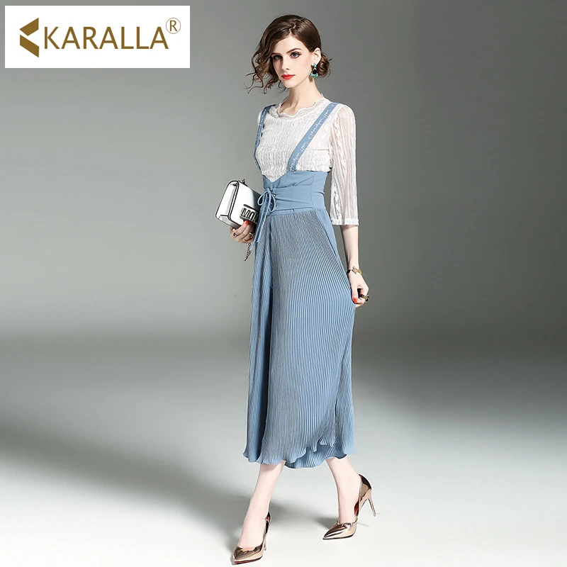 azure D'été Apricot Cordon B102 2018 Jarretelles Taille Costumes Manches Ensembles Femmes Large 4 3 Pantalon Mode Haute De Tops Soie Mousseline Nouveau Femelle 1ZqEB